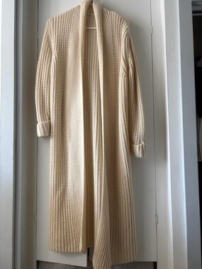 Long Chunky Knit Open Cardigan in Cream